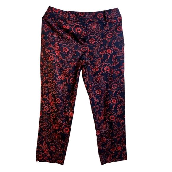 LOFT Julie Navy & Red Floral Ankle Pants Size 4 - Picture 2 of 8